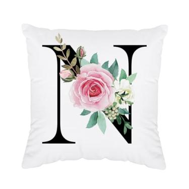 Imagem de Fronhas iniciais 45,7 x 45,7 cm - Capa de almofada monograma, capa de almofada com monograma N, fronha de almofada personalizada para mulheres, N presentes iniciais para
