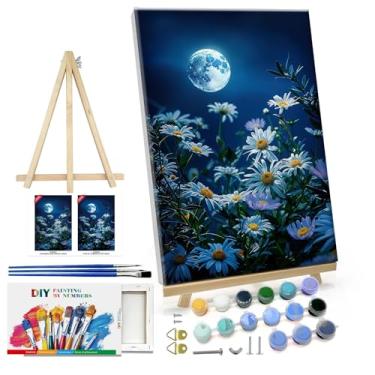 Imagem de ATDMS Kit de pintura por números para adultos pintura de paisagem por número com moldura flores pintura por número com cavalete luas faça você mesmo kits de pintura por números em tela emoldurada para