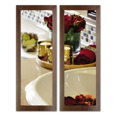 Imagem de Dupla de Quadros Decorativos Banheiro Social Floral Vaso Lavabo Toalet