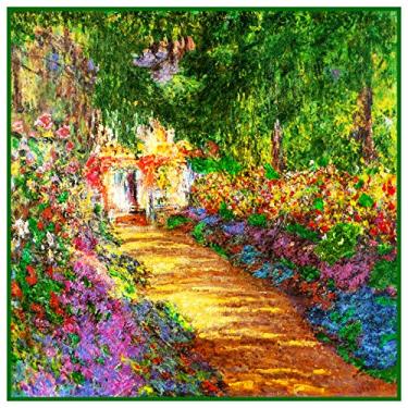 Imagem de O jardim em flor em Giverny por Claude Monet padrão de ponto cruz contado