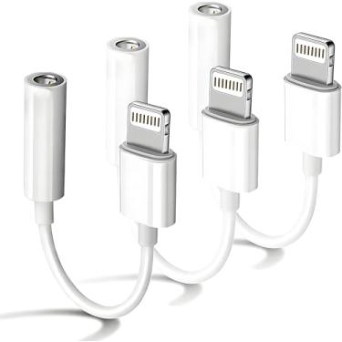 Imagem de Pacote com 3 adaptadores Lightning para conector de fone de ouvido de 3,5 mm com certificação MFi, adaptador de fone de ouvido para iPhone 14, 13, 12, 11, Pro, Max, Mini, XR, XS, 8, iPad, iPod