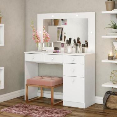 Imagem de Penteadeira Camarim 1 Porta 4 Gavetas Charme Branco HP - Henn