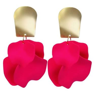 Imagem de QUSIJIA Brincos femininos elegantes elegantes com pétala de rosa vermelha com borla floral exagerada fosco para verão e praia, trumpet, Acrílico, Sem pedra preciosa