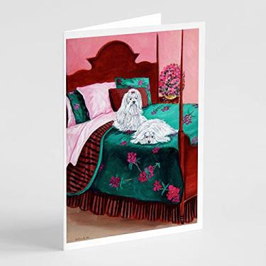 Imagem de Caroline's Treasures 7110GCA7P Cartões de felicitações e envelopes maltês e filhotes esperando por você, pacote com 8, 7 x 5, multicolorido