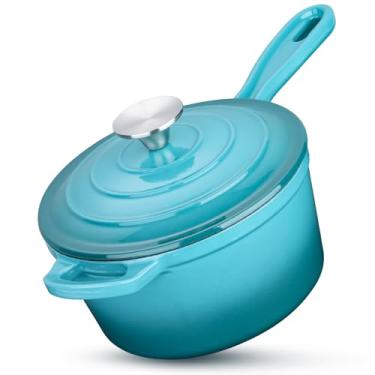 Imagem de HaSteeL Panela de ferro fundido de 2 litros, mini forno holandês esmaltado com tampa, panela antiaderente pequena para leite, molho de tomate e macarrão, manteiga, café da manhã, sopa, adequada para