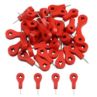 Imagem de Runseaway 40 peças de pinos de madeira estrela vermelha, pinos decorativos de madeira para polegares para quadros de cortiça, quadros de avisos, mapas de viagem, imagens de arte, fotos, calendários