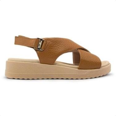 Imagem de Sandália Usaflex Feminina Couro Salto Anabela Ajuste Fecho-Flex Casual MA10005-Feminino