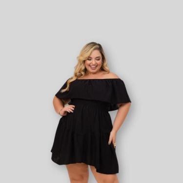 Imagem de Vestido Plus Size Feminino Ciganinha Babado 0577 - Bellucy Modas, Pret