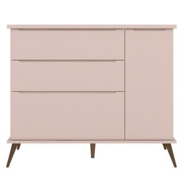 Imagem de Cômoda Infantil 1 Porta 3 Gavetas 100% MDF Pés Retrô Melinda Rosê - Ph