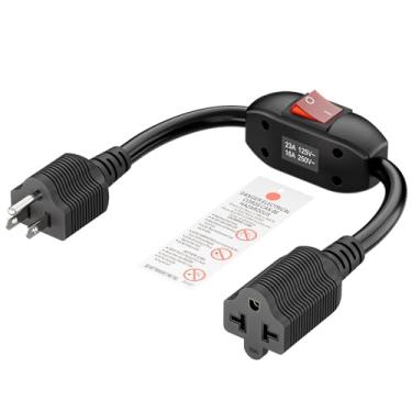Imagem de Cabo de extensão de interruptor liga/desliga 4 em 1 resistente 12-AWG 15A plugue doméstico para lâmina T 20A cabo adaptador com interrupção dupla resistente 23A 125V C = 40 cm