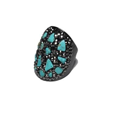 Imagem de NUZUJX Boho Pedra Natural Turquesa Drusa Anéis Abertos Ametista Cristal Ágata Anel Ajustável, pedra preciosa Pedra natural Pedra preciosa, Sem pedra preciosa