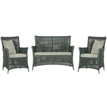 Imagem de Jogo Sofá e 2 Poltronas de Área Igapó Alumínio Pintura Preta Corda Náutica Estofado 3 Trama