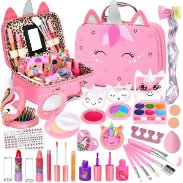 Imagem de Kit de maquiagem Heaning Kids lavável para meninas de 3 a 12 anos com estojo
