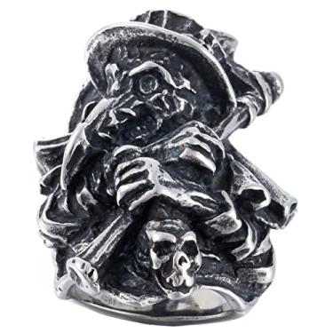 Imagem de ZMY Home Anel de caveira da morte para homens, joias de aço inoxidável, anéis de motoqueiro, anel de morte assustadora, caveira para presentes, metal
