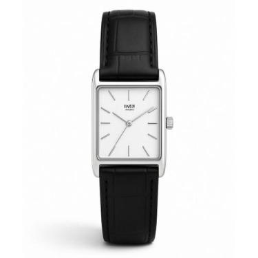 Imagem de Relógio Feminino Quadrado Prata Couro Preto Rembrandt Silver - Bazeli