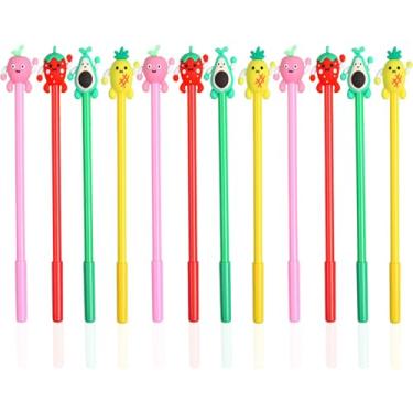 Imagem de XIANFANG 12 canetas de tinta gel de animais e frutas, legumes, canetas de escrita divertidas e adoráveis para adultos, perfeitas para professores e presentes, refil preto de 0,5 mm com um saco de