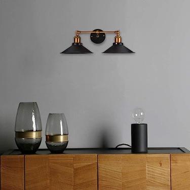 Imagem de TLTDSMY Luzes duplas 100 lúmens luz de parede led controle remoto bateria funciona sem fio lâmpada sem fio estilo industrial arandela de parede preta para corredor quarto