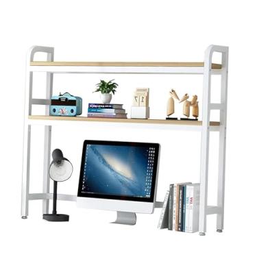 Imagem de Estante organizadora de mesa ajustável de metal – Estante multiuso de 2 andares, estante de mesa para mesa de computador, rack de armazenamento de livros vintage aberto para escritório, para CD de
