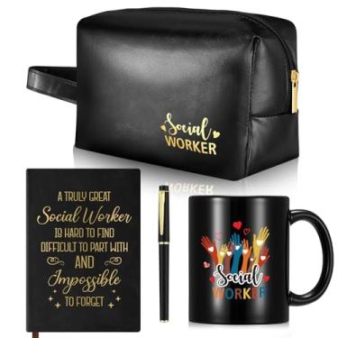 Imagem de Dinifee 4 peças, presentes de agradecimento de assistente social para homens, incluem caneca de 325 ml, caderno de couro, bolsa de higiene pessoal de couro e caneta esferográfica, presentes de