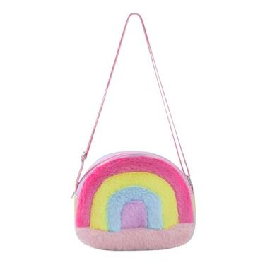 Imagem de Linda bolsa tiracolo para meninas, arco-íris, carteira pequena, com glitter, retalhos, de pelúcia, bolsa de ombro para mulheres pequenas, Multicor, One Size