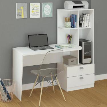 Imagem de Mesa de Computador Escrivaninha Escritório com prateleiras 2 Gavetas