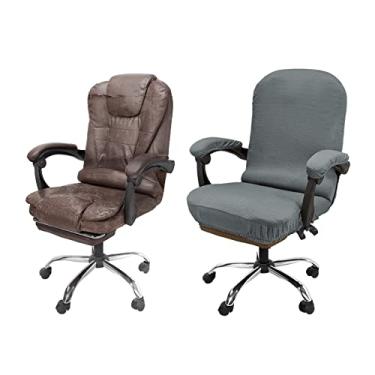 Imagem de NeColorLife Capa de cadeira de escritório, capa de assento de computador com capas de apoio de braço, capa de cadeira de mesa jacquard elástica para rotação traseira alta (tamanho grande, cinza)