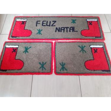 Imagem de Jogo de Tapete Perosnalizado de Frufru Cozinha 3 Peças Papai Noel fund