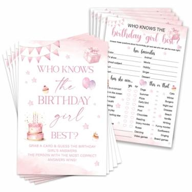 Imagem de Who Knows The Birthday Girl Melhores cartões de jogo de festa de aniversário, artigos de festa do pijama com tema rosa, ideia criativa de jogos noturnos de aniversário, conjunto de 20 cartas para