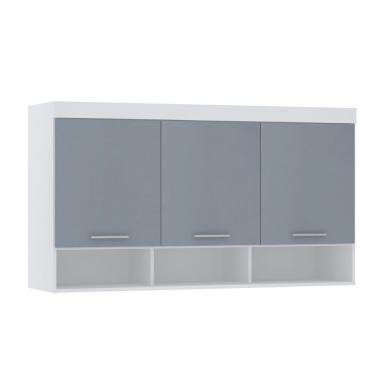Imagem de Armário Aéreo Maleiro Modulado 145cm 3 Portas Alpes Luciane Móveis Branco Pf Com Grey Sky Pf
