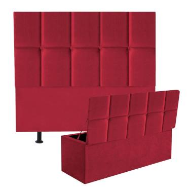 Imagem de Kit Cabeceira Estofada E Calçadeira Baú Recamier Turquia 195Cm King Size Corino Vermelho