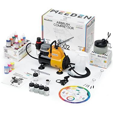 Imagem de MEEDEN Kit de Aerógrafo com Compressor - Compressor de Ar Bastante de 1/5 Hp com 3 Pistolas de Ar de Dupla Ação, Conjunto de Pintura de Aerógrafo de 24 Cores X 30 Ml para Pintura de Modelo