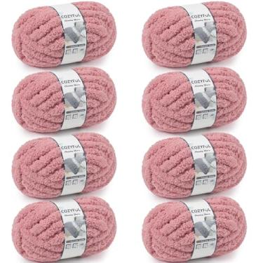 Imagem de Cozyful Fio grosso para tricô à mão - fio de chenille grosso nº 10, fios grandes e grossos para crochê, fios de cobertor de malha super volumosos, 8 novelos (25 jardas 227 g cada novelo), rosa