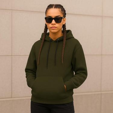 Imagem de Moletom Blusa de Frio Feminina Flanelada Canguro Com Capus-Feminino