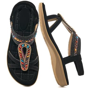 Imagem de Alicegana Sandálias femininas ortopédicas: confortável suporte de arco sapatilhas boêmias elegantes 2025 para caminhadas na praia, Preto, 34