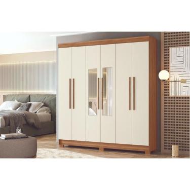 Imagem de Guarda Roupa Casal 6 Portas (2 c/ Espelho) e 2 Gavetas c/ Pés Toledo Jatoba/Areia - Santos Andirá