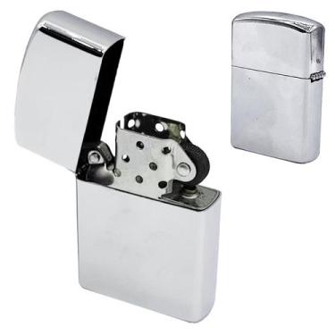 Imagem de Isqueiro Metal Modelo Antigo Vintage Cromado Fluido Prata - Taue