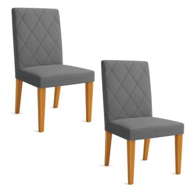 Imagem de Kit 02 Cadeiras de Jantar Estofada Siena Linho Pés Trapézio Castanho - Pallazio