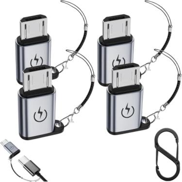 Imagem de AWINLI Adaptador USB C para Micro (pacote com 4), conector de conversão tipo C fêmea para micro USB macho com chaveiro compatível com Galaxy S6/S7 Edge, Nexus 4/5/6 e mais dispositivos micro USB