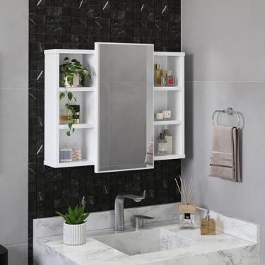 Imagem de Espelheira Para Banheiro Com Nichos Armário Aéreo Com Espelho Organizador Madri (Branco)