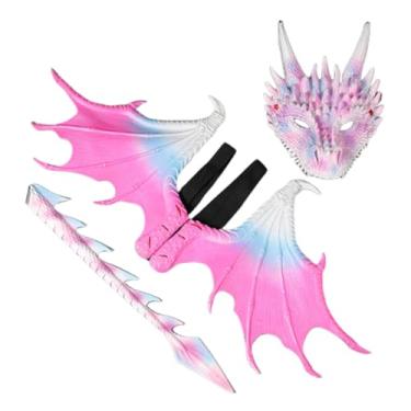 Imagem de UGPLM Fantasia infantil de dragão, cauda de dinossauro, máscara, conjunto de asas, cosplay, fantasia de Halloween para festivais, carnavais, Páscoa, meninos, Rosa