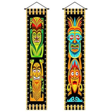 Imagem de BlissYard 2 peças de decorações de festa havaiana Luau faixa de porta havaiana placa de varanda Tiki Bar Aloha Moana faixa de pendurar na parede para exterior tropical carnaval festa de aniversário