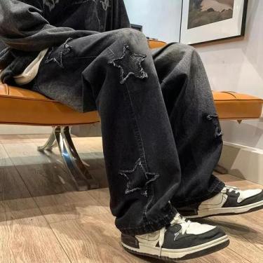 Imagem de Calça Jeans Masculina Solta com Bordado Gótico - Estilo Hip Hop Y2K, Á