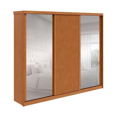 Imagem de Guarda-Roupa Casal com Espelho Ollie sem Pés 3 Portas 6 Gavetas Amêndoa