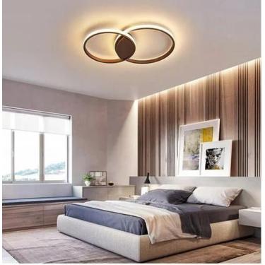 Imagem de Lustre Plafon LED 2 Anéis Preto Moderno Sala Quarto Escritório com Con