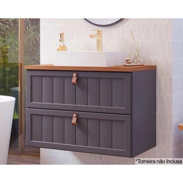 Imagem de Gabinete de Banheiro Suspenso Sense c/ Cuba 1 Gaveta e 1 Porta Basculante 60cm Titanium/Freijo - MGM