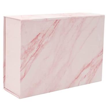 Imagem de Mbeysaq Caixa de presente grande com fecho magnético – caixa de papelão dobrável – estilo mármore rosa – embalagem de presente elegante para relógios, joias, acessórios (padrão de mármore)