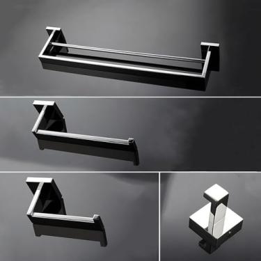 Imagem de Conjunto de banheiro de aço inoxidável polido - Toalheiro, porta-papel higiênico, saboneteira - Ferragens, kit para 4 peças, 50 cm, 2 barras