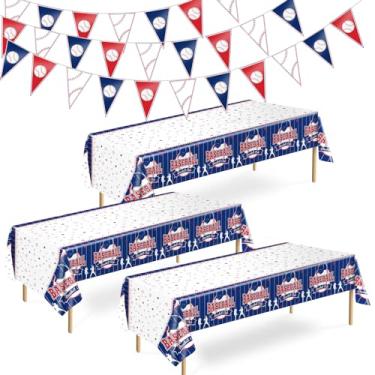 Imagem de YUNVI Kit Com 4 Decorações Para Festa De Beisebol 3 Toalhas Mesa Temáticas E 1 Faixa, Suprimentos Fãs Infantis Tema Esportivo, Decoração Aniversário