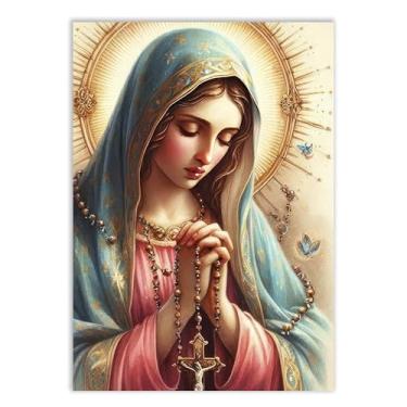 Imagem de Placa Decorativa Nossa Senhora Pintura Terço Poster Quarto Sala
