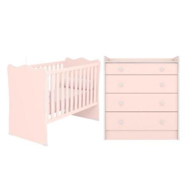 Imagem de Berço e Gaveteiro com 4 Gavetas Toronto Rosa Acetinado - Mais de Casa